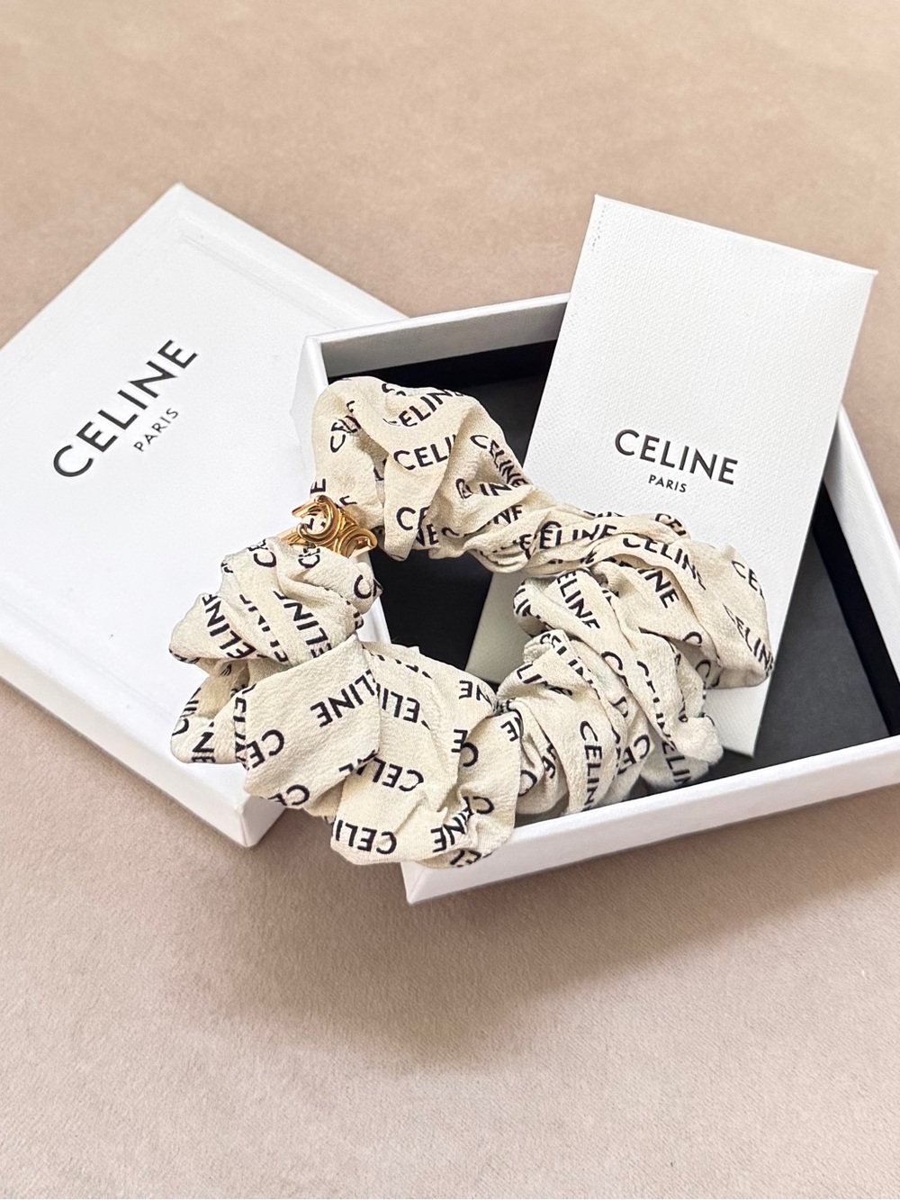 Celine Silk Logo Scrunchie